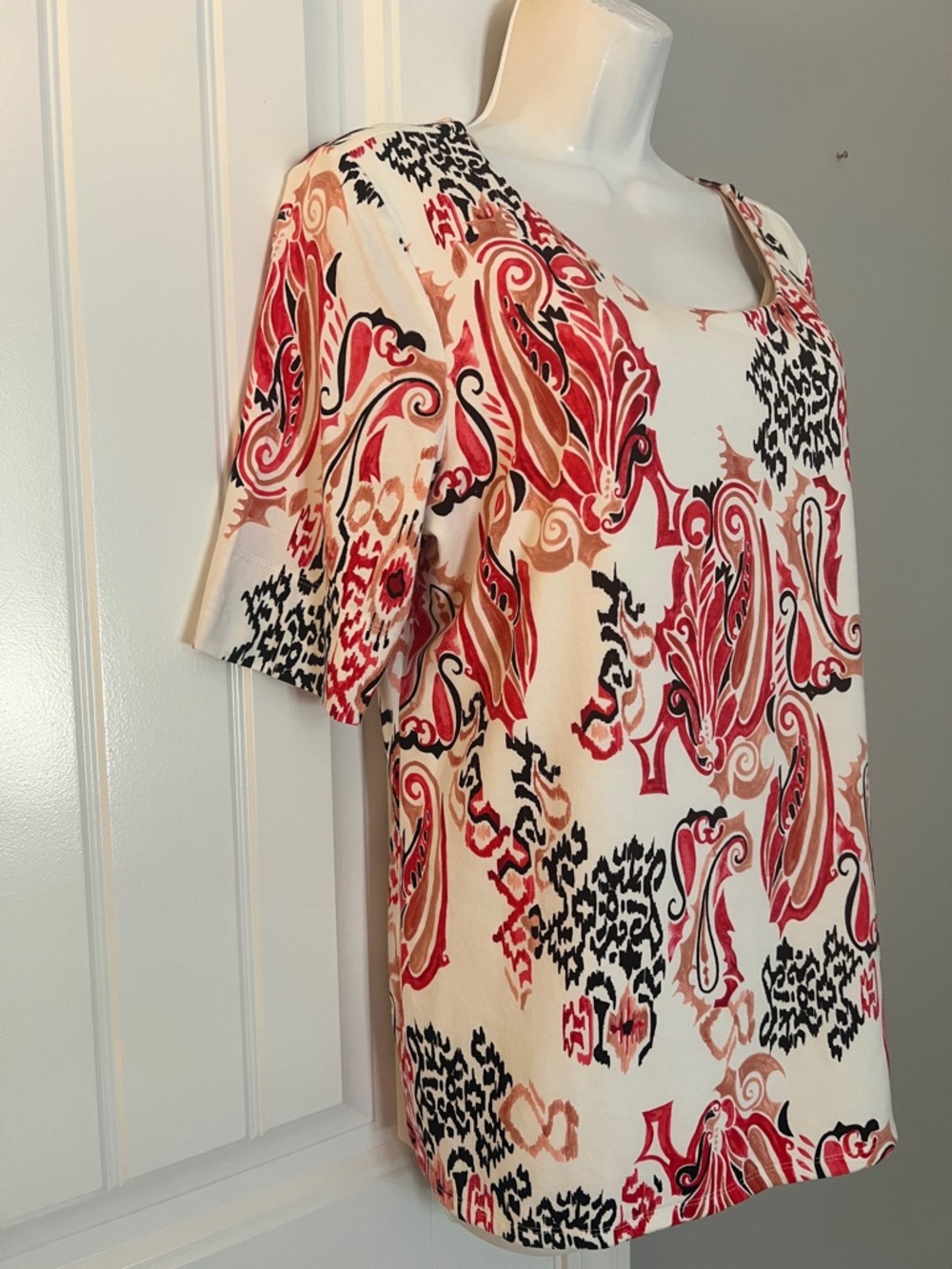 NWT CHICO’S TOUCH OF COOL TRIBAL BALLET ELBOW TEE TOP SZ 12/L - Picture 5 of 11
